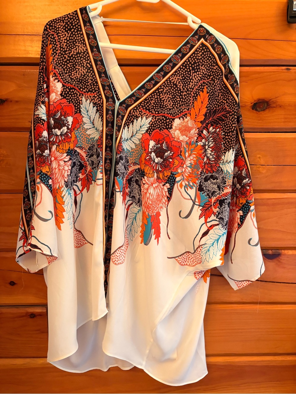 Rose & Olive Cream Tunic with Red & Orange Floral Print